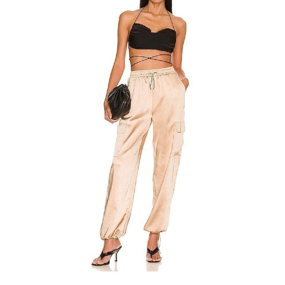 Revolve Superdown Rita Cargo Satin Pant In Champagne Size Medium New!